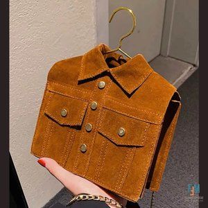 New! Faux Suede Shirt on a Hangar Snap Close Mini Bag With Chain Strap
